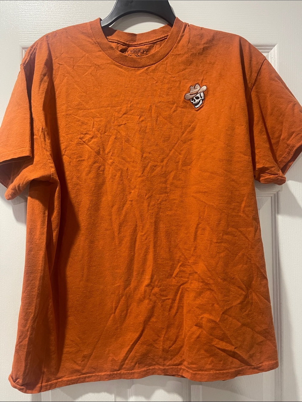 riot society Orange Short-Sleeve Crew with Skull Patch